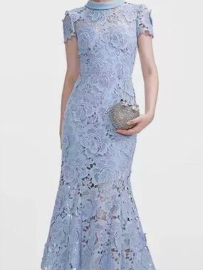 Self-Portrait Pale Blue Floral Lace US4